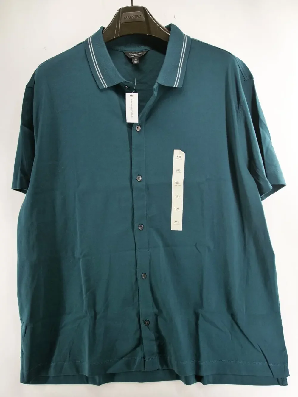 Banana Republic Luxe Touch SS Shirt Men XXL NWT Dark Teal Green Button Up